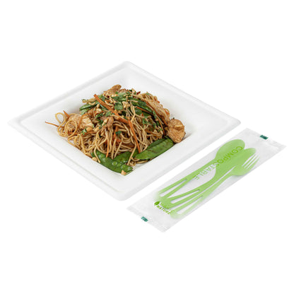 Basic Nature Green CPLA Plastic Cutlery Set - Compostable Wrapper, Heat-Resistant - 7 1/2" - 100 count box