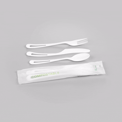 Basic Nature White CPLA Plastic Cutlery Set - Compostable Wrapper, Heat-Resistant - 7 1/2" - 100 count box