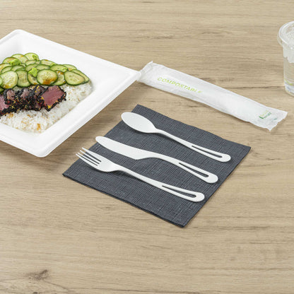 Basic Nature White CPLA Plastic Cutlery Set - Compostable Wrapper, Heat-Resistant - 7 1/2" - 100 count box