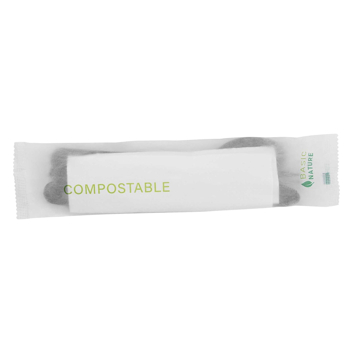 Basic Nature Black CPLA Plastic Cutlery Set - Compostable Wrapper, White Napkin, Heat-Resistant - 7 1/2" - 100 count box