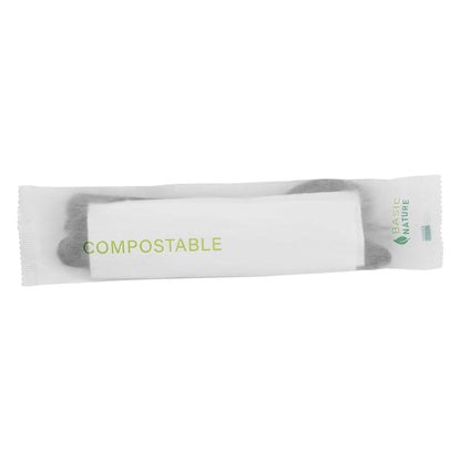 Basic Nature Black CPLA Plastic Cutlery Set - Compostable Wrapper, White Napkin, Heat-Resistant - 7 1/2" - 100 count box