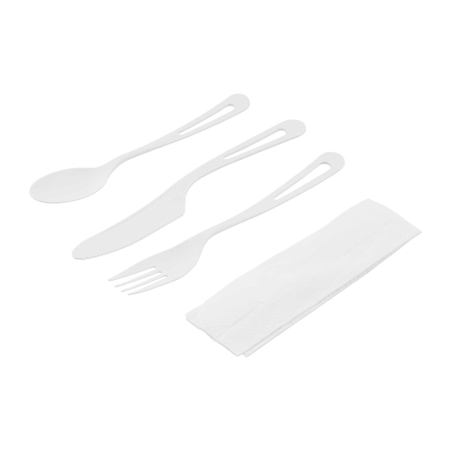 Basic Nature White CPLA Plastic Cutlery Set - Compostable Wrapper, White Napkin, Heat-Resistant - 7 1/2" - 100 count box