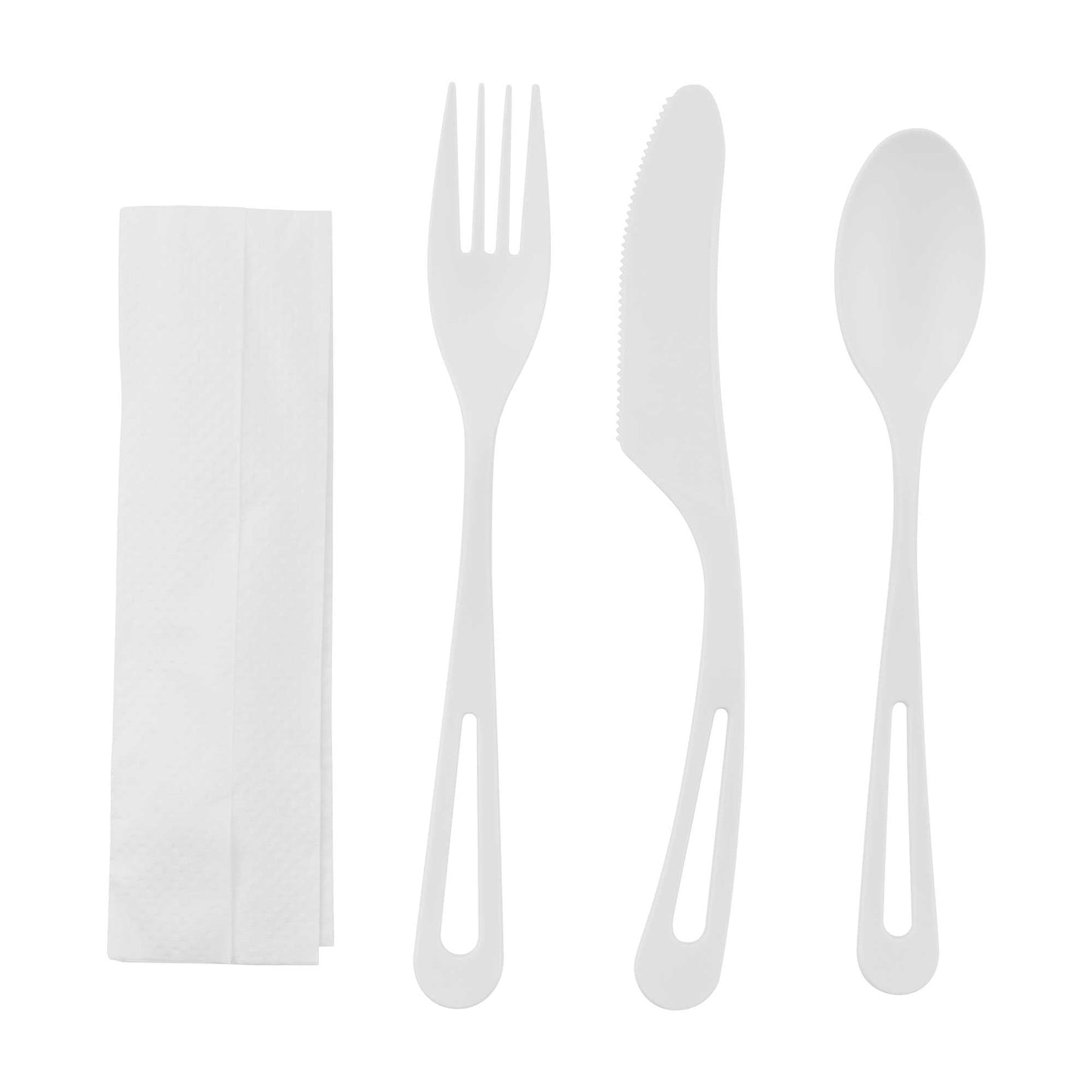 Basic Nature White CPLA Plastic Cutlery Set - Compostable Wrapper, White Napkin, Heat-Resistant - 7 1/2" - 100 count box