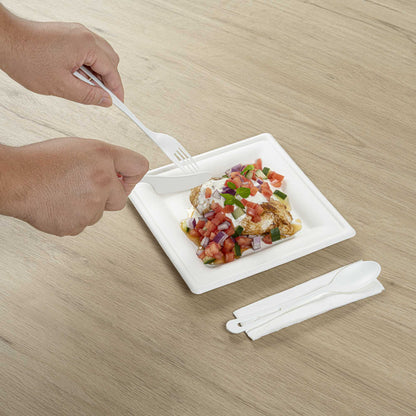 Basic Nature White CPLA Plastic Cutlery Set - Compostable Wrapper, White Napkin, Heat-Resistant - 7 1/2" - 100 count box