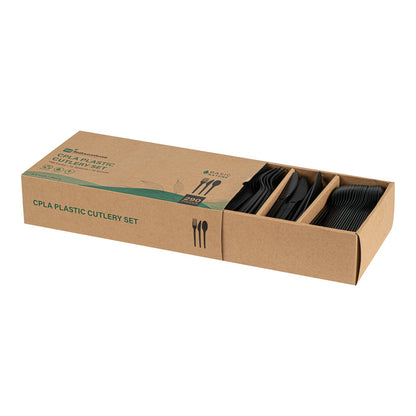 Basic Nature Black CPLA Plastic Cutlery Set - Heat-Resistant, Compostable - 6 1/2" - 290 count box