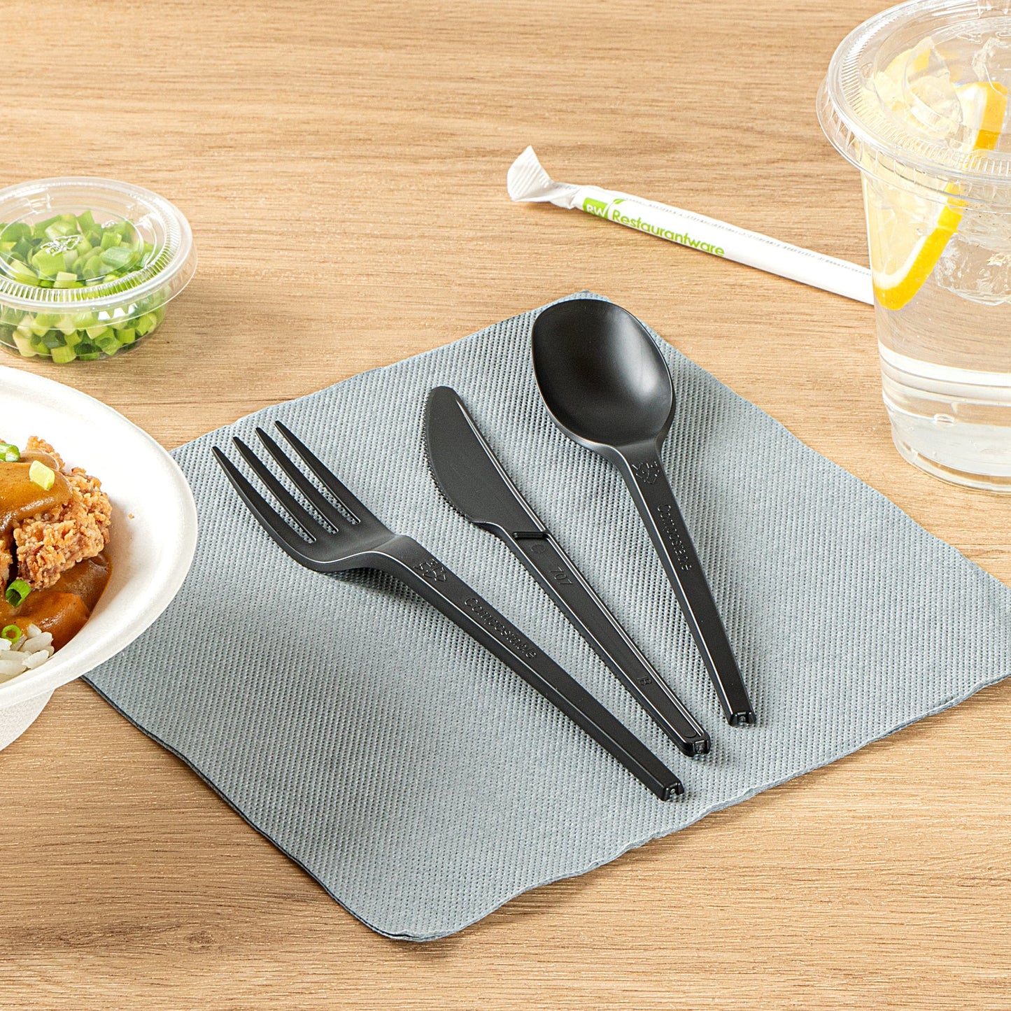 Basic Nature Black CPLA Plastic Cutlery Set - Heat-Resistant, Compostable - 6 1/2" - 290 count box