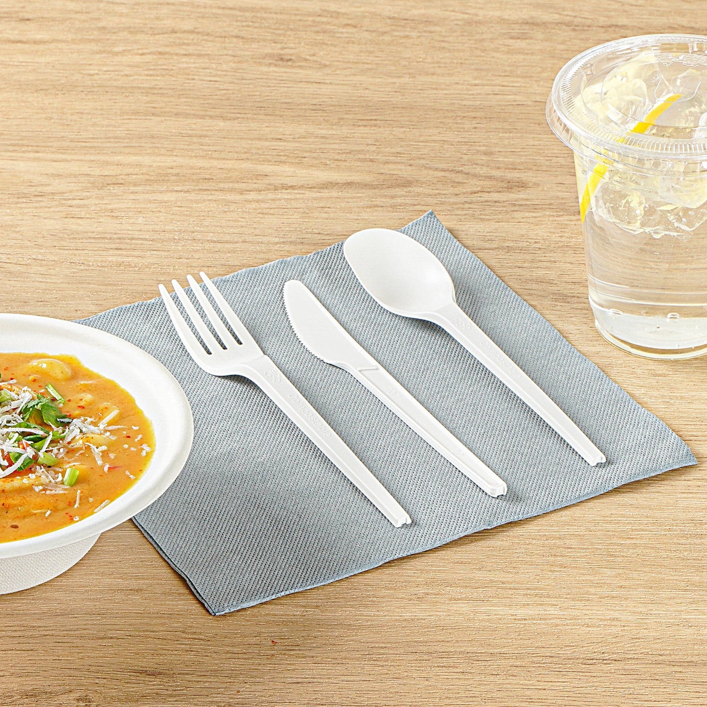 Basic Nature White CPLA Plastic Cutlery Set - Heat-Resistant, Compostable - 6 1/2" - 290 count box
