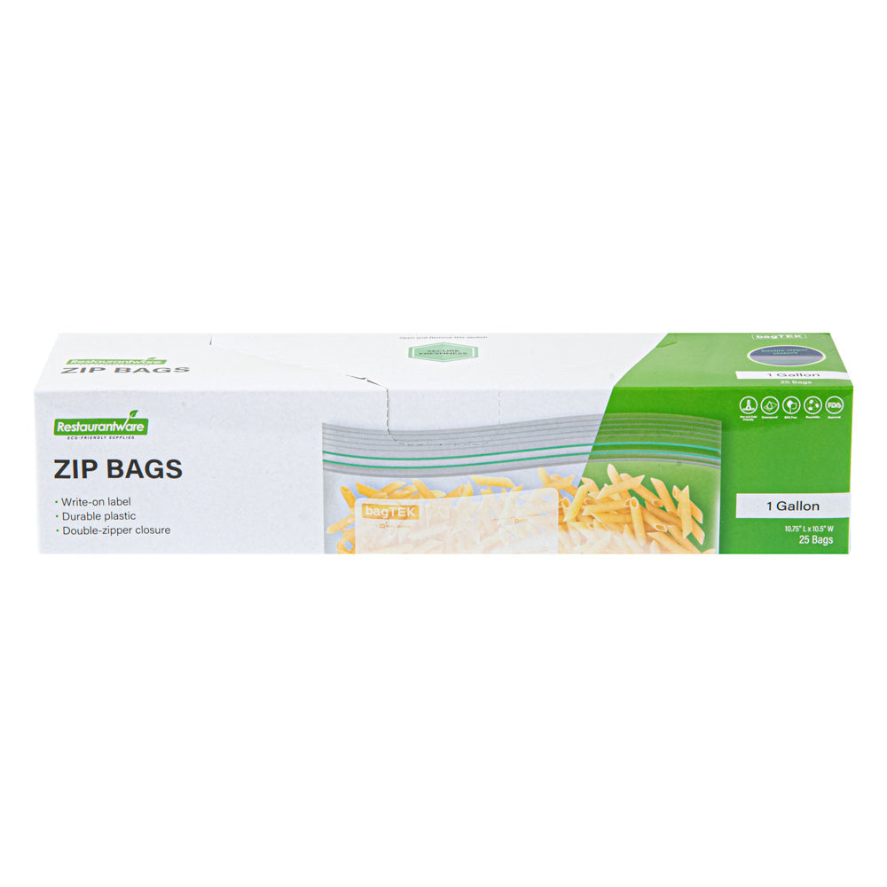 Bag Tek 1 gal Clear Plastic Zip Bag - Double Zipper, Write-On Label, BPA-Free - 10 3/4" x 10 1/2" - 25 count box