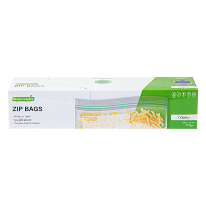 Bag Tek 1 gal Clear Plastic Zip Bag - Double Zipper, Write-On Label, BPA-Free - 10 3/4" x 10 1/2" - 25 count box