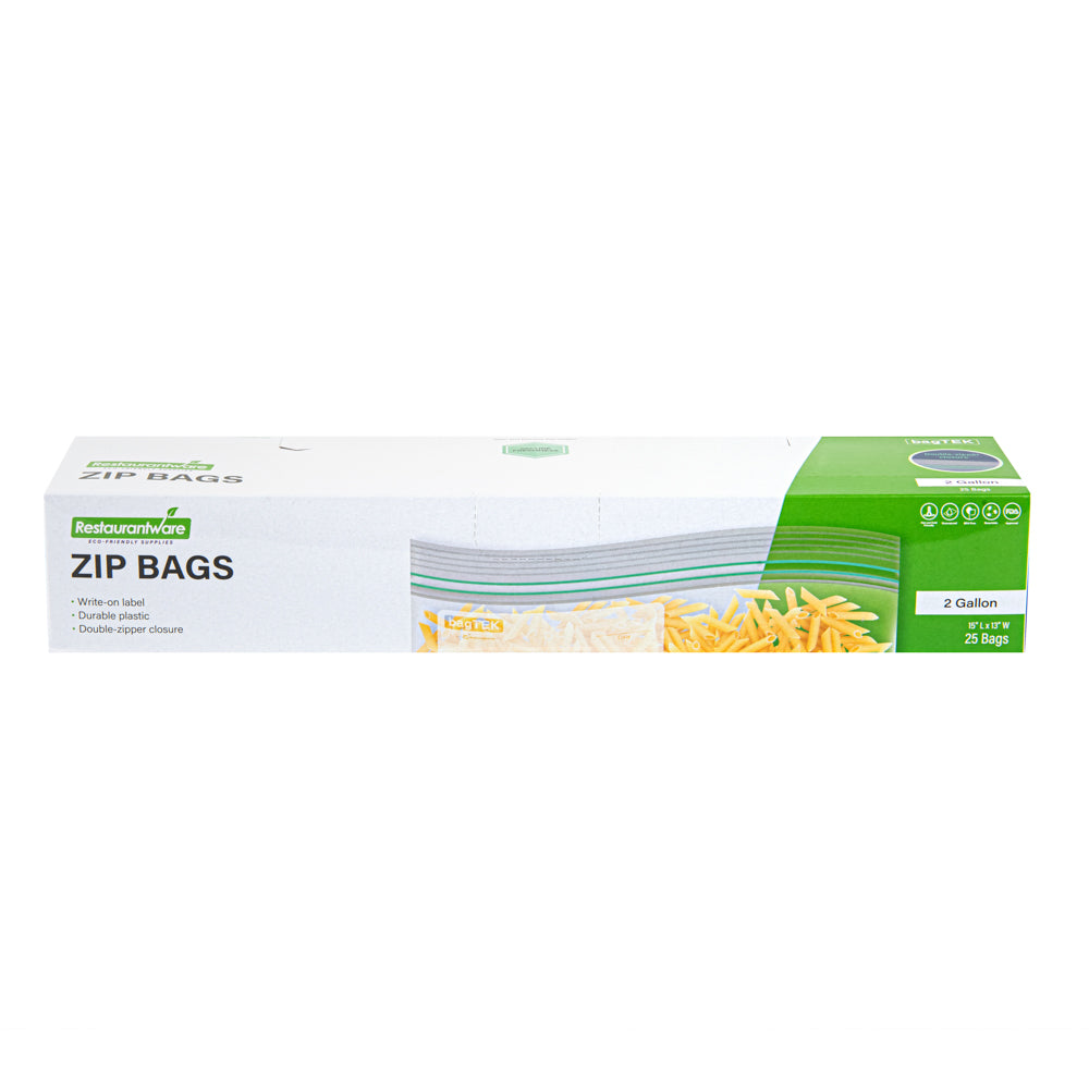 Bag Tek 2 gal Clear Plastic Zip Bag - Double Zipper, Write-On Label, BPA-Free - 15" x 13" - 25 count box