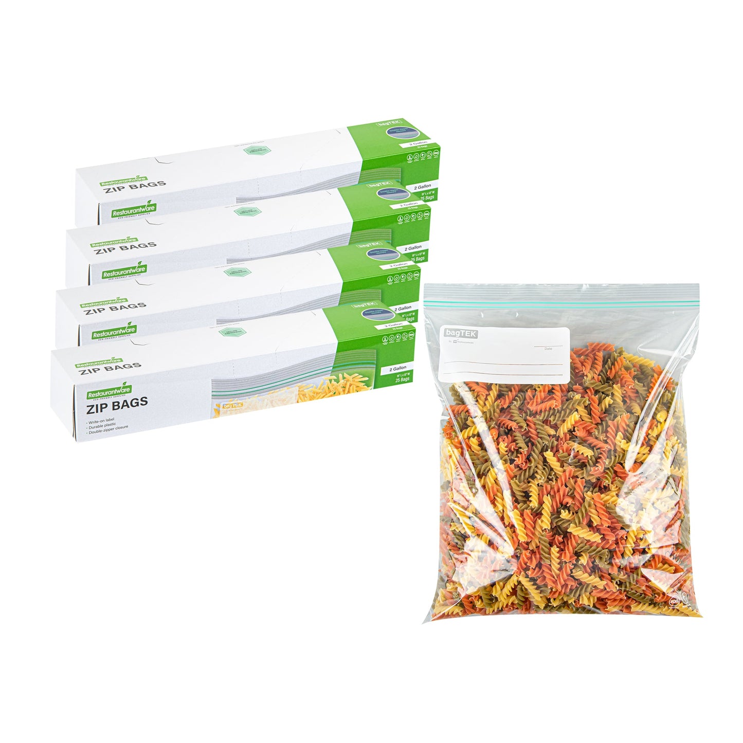 Bag Tek 2 gal Clear Plastic Zip Bag - Double Zipper, Write-On Label, BPA-Free - 15" x 13" - 25 count box