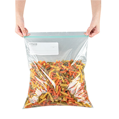 Bag Tek 2 gal Clear Plastic Zip Bag - Double Zipper, Write-On Label, BPA-Free - 15" x 13" - 25 count box