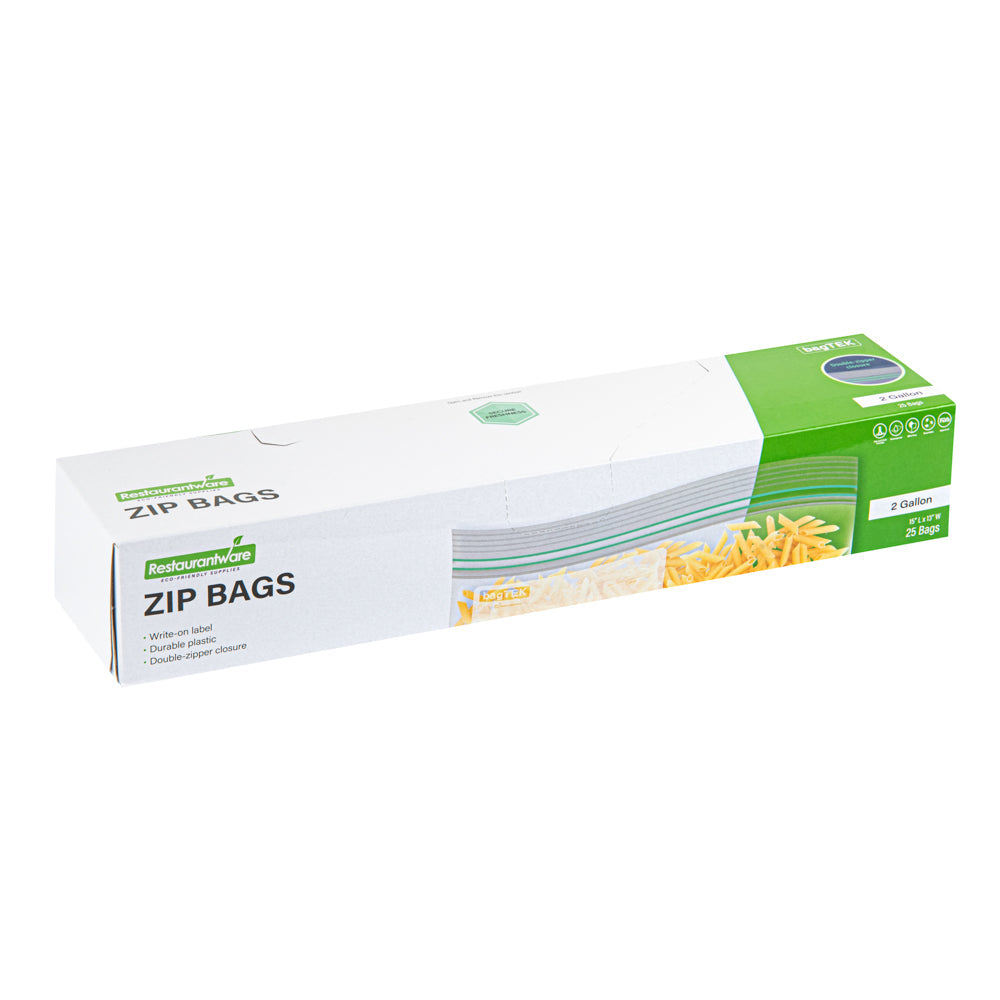 Bag Tek 2 gal Clear Plastic Zip Bag - Double Zipper, Write-On Label, BPA-Free - 15" x 13" - 25 count box