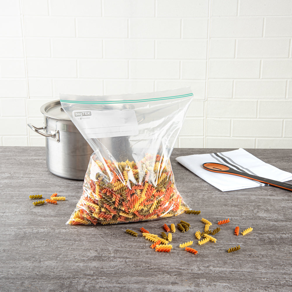 Bag Tek 2 gal Clear Plastic Zip Bag - Double Zipper, Write-On Label, BPA-Free - 15" x 13" - 1000 count box