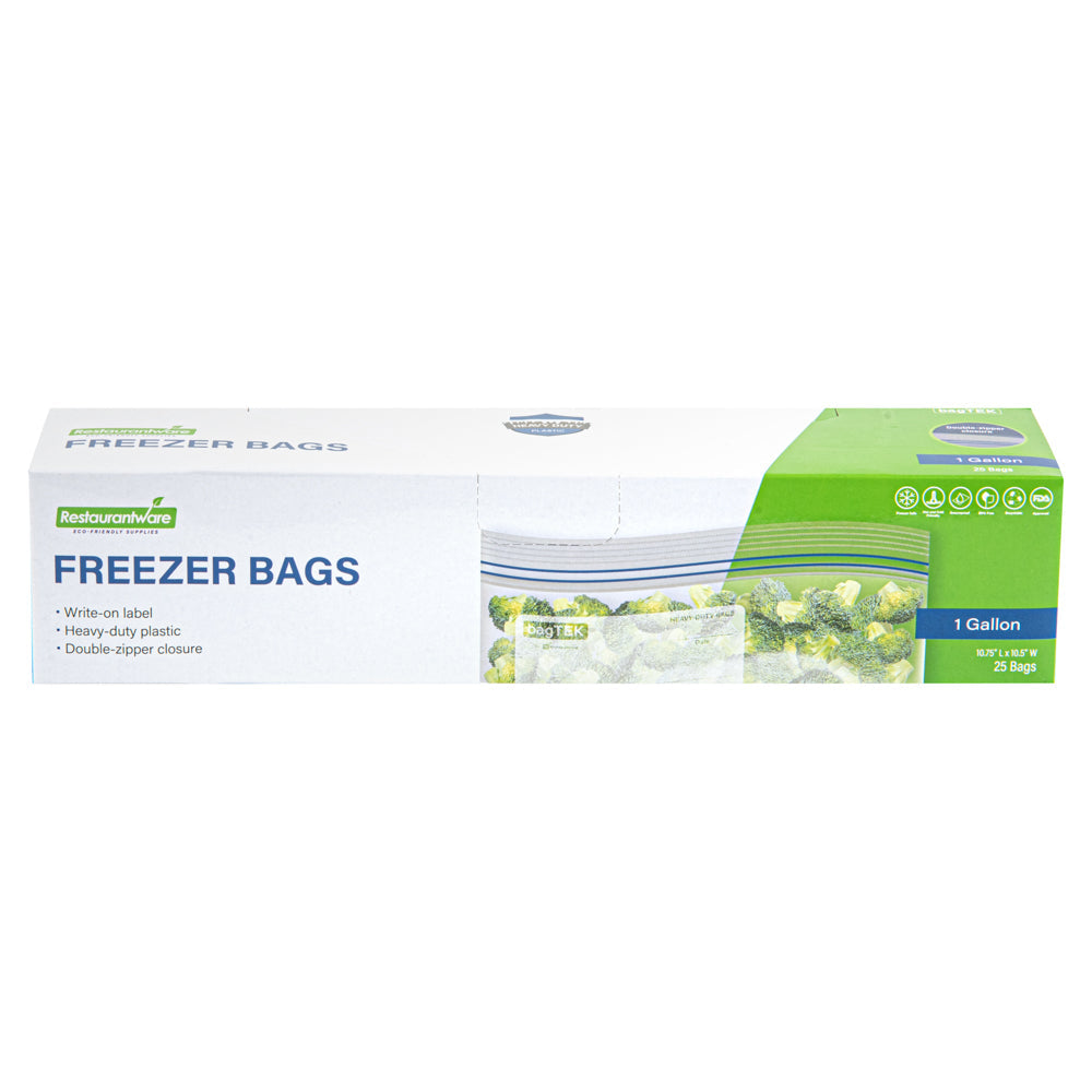 Bag Tek 1 gal Clear Plastic Freezer Bag - Double Zipper, Write-On Label, BPA-Free - 10 3/4" x 10 1/2" - 25 count box