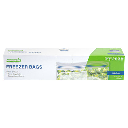 Bag Tek 1 gal Clear Plastic Freezer Bag - Double Zipper, Write-On Label, BPA-Free - 10 3/4" x 10 1/2" - 25 count box