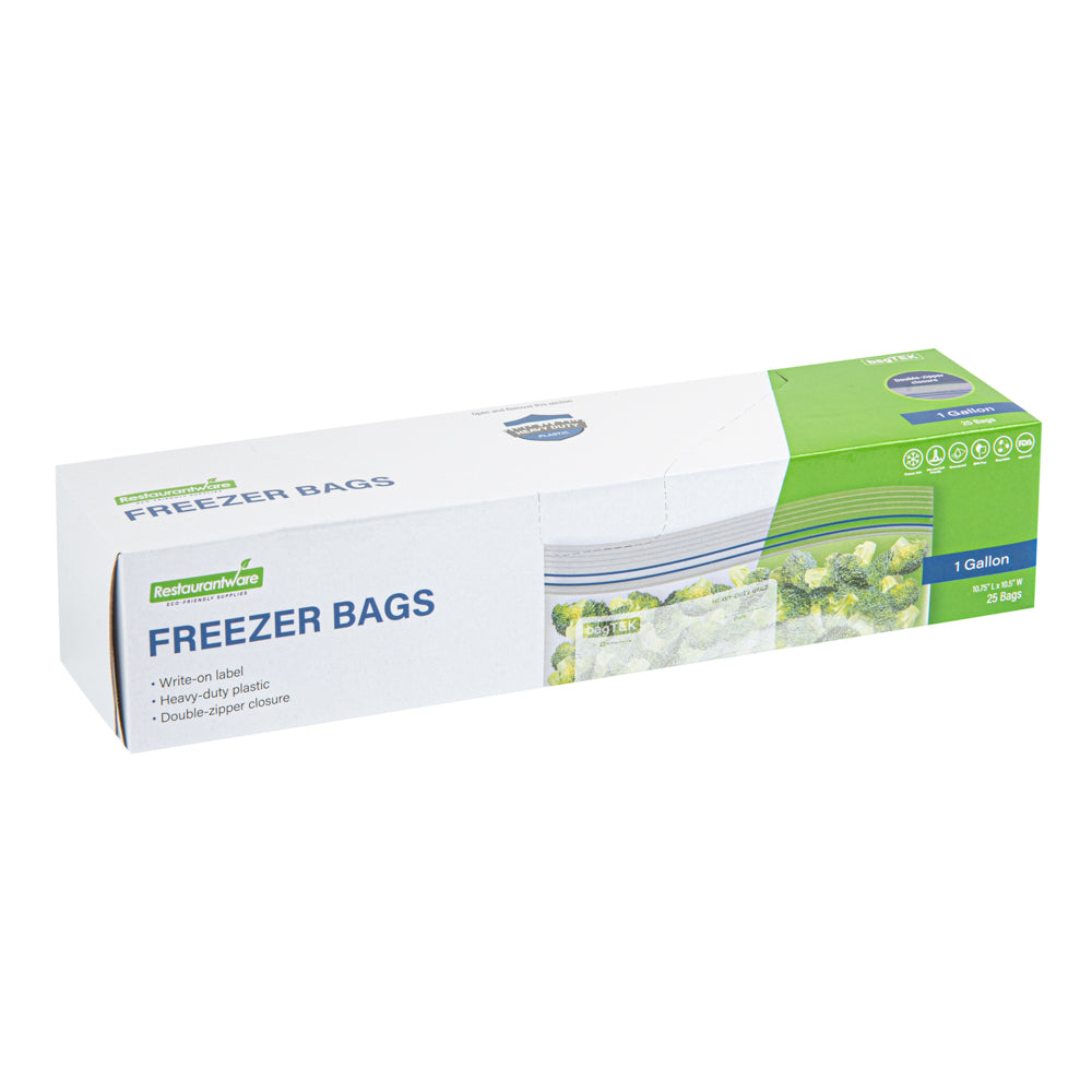 Bag Tek 1 gal Clear Plastic Freezer Bag - Double Zipper, Write-On Label, BPA-Free - 10 3/4" x 10 1/2" - 25 count box