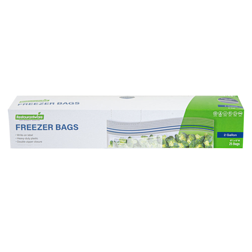 Bag Tek 2 gal Clear Plastic Freezer Bag - Double Zipper, Write-On Label, BPA-Free - 15" x 13" - 25 count box