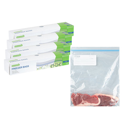 Bag Tek 2 gal Clear Plastic Freezer Bag - Double Zipper, Write-On Label, BPA-Free - 15" x 13" - 25 count box