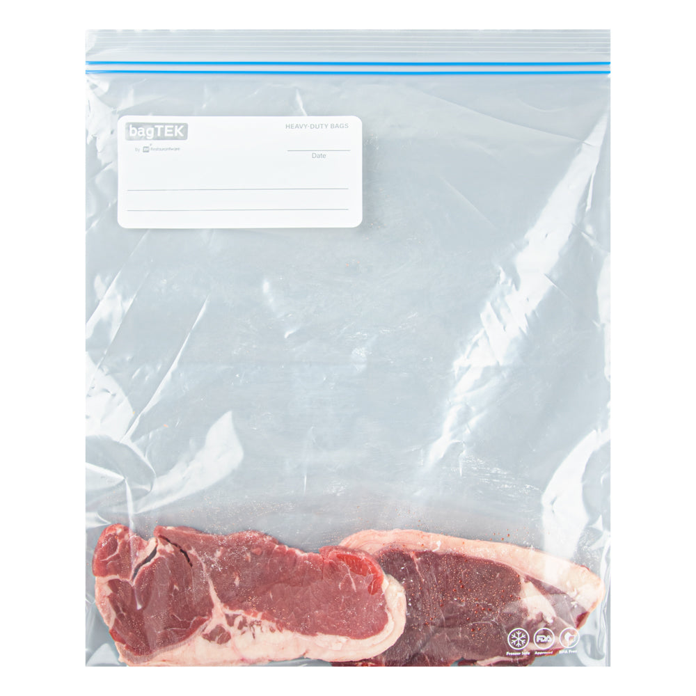 Bag Tek 2 gal Clear Plastic Freezer Bag - Double Zipper, Write-On Label, BPA-Free - 15" x 13" - 25 count box