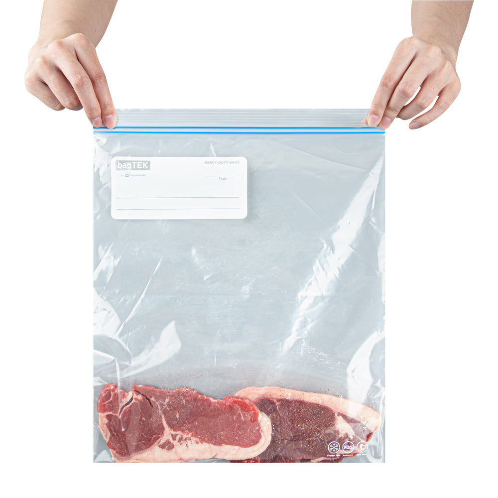 Bag Tek 2 gal Clear Plastic Freezer Bag - Double Zipper, Write-On Label, BPA-Free - 15" x 13" - 1000 count box