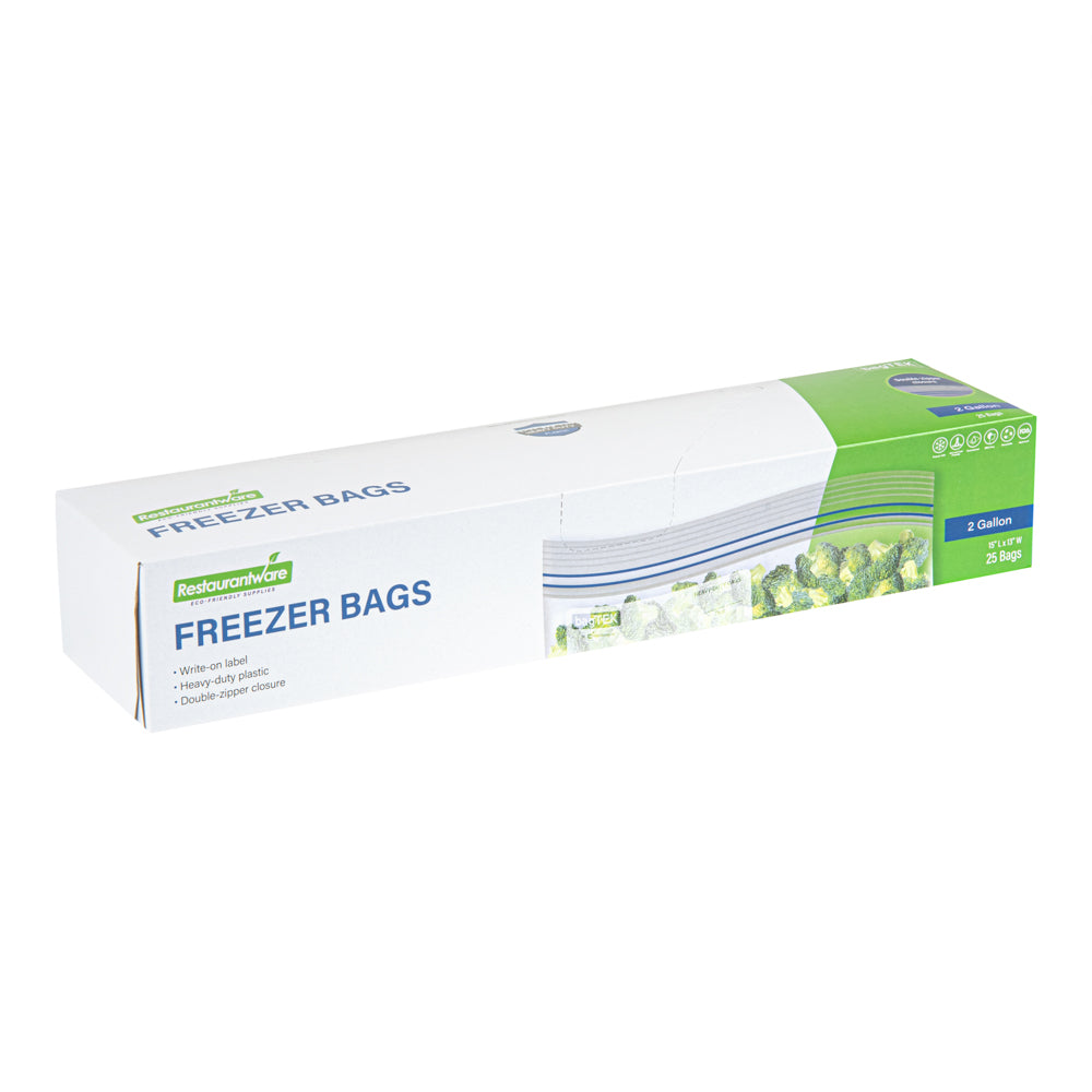 Bag Tek 2 gal Clear Plastic Freezer Bag - Double Zipper, Write-On Label, BPA-Free - 15" x 13" - 1000 count box
