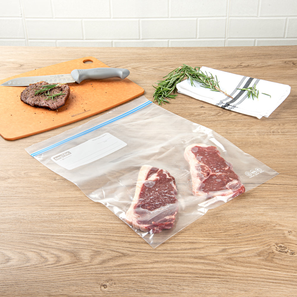 Bag Tek 2 gal Clear Plastic Freezer Bag - Double Zipper, Write-On Label, BPA-Free - 15" x 13" - 1000 count box