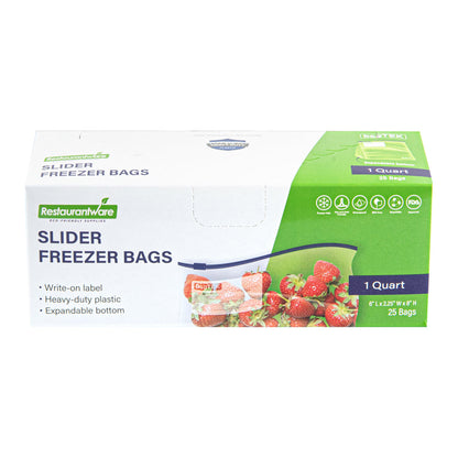 Bag Tek 1 qt Clear Plastic Slider Freezer Bag - Expandable Bottom, Write-On Label, BPA-Free - 6" x 2 1/4" x 8" - 25 count box
