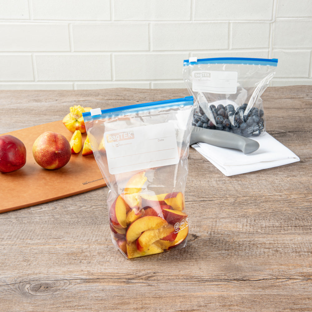 Bag Tek 1 qt Clear Plastic Slider Freezer Bag - Expandable Bottom, Write-On Label, BPA-Free - 6" x 2 1/4" x 8" - 25 count box