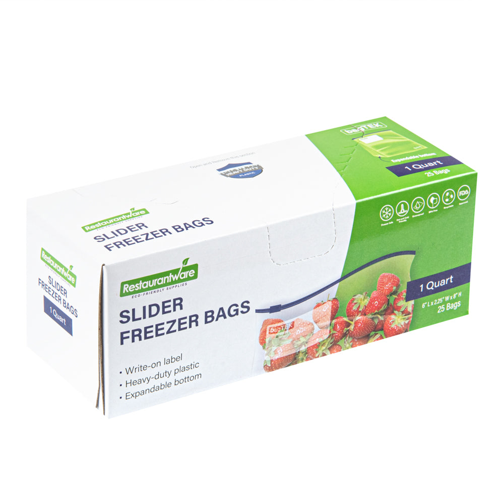 Bag Tek 1 qt Clear Plastic Slider Freezer Bag - Expandable Bottom, Write-On Label, BPA-Free - 6" x 2 1/4" x 8" - 1000 count box