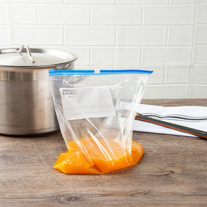 Bag Tek 1 gal Clear Plastic Slider Freezer Bag - Expandable Bottom, Write-On Label, BPA-Free - 9 1/2" x 3" x 10 1/2" - 25 count box