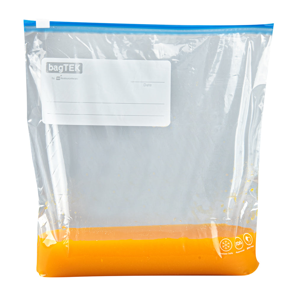 Bag Tek 1 gal Clear Plastic Slider Freezer Bag - Expandable Bottom, Write-On Label, BPA-Free - 9 1/2" x 3" x 10 1/2" - 25 count box