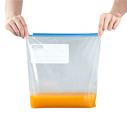 Bag Tek 1 gal Clear Plastic Slider Freezer Bag - Expandable Bottom, Write-On Label, BPA-Free - 9 1/2" x 3" x 10 1/2" - 25 count box