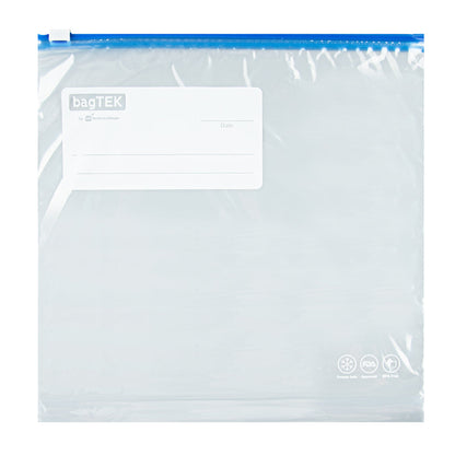 Bag Tek 1 gal Clear Plastic Slider Freezer Bag - Expandable Bottom, Write-On Label, BPA-Free - 9 1/2" x 3" x 10 1/2" - 25 count box