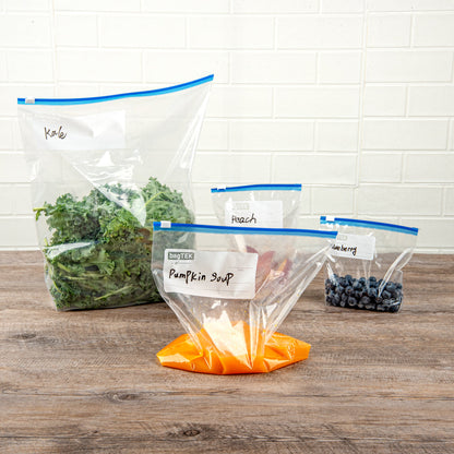 Bag Tek 1 gal Clear Plastic Slider Freezer Bag - Expandable Bottom, Write-On Label, BPA-Free - 9 1/2" x 3" x 10 1/2" - 25 count box