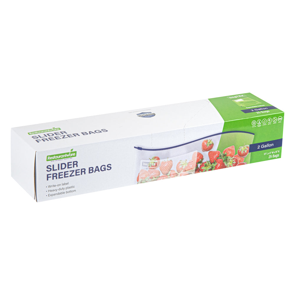 Bag Tek 2 gal Clear Plastic Slider Freezer Bag - Expandable Bottom, Write-On Label, BPA-Free - 13" x 5" x 15" - 1000 count box