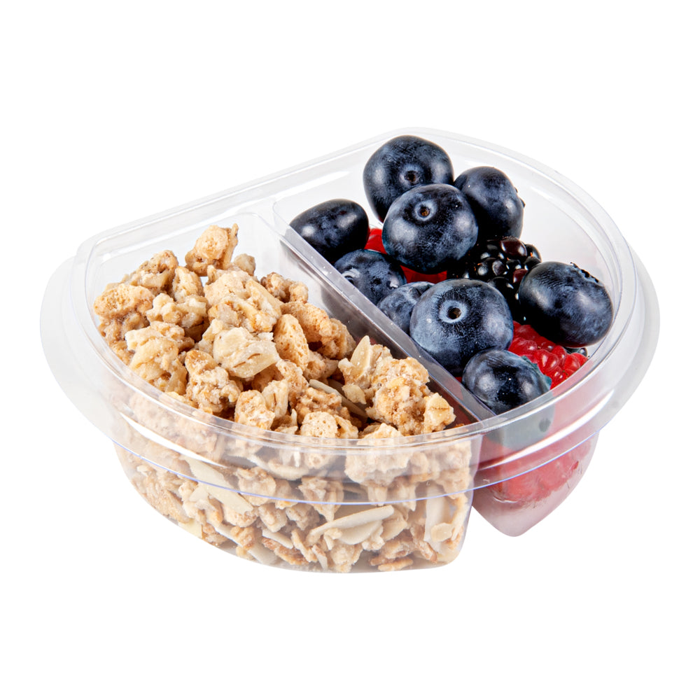 Tamper Tek 4 oz Clear Plastic Insert - Fits 11 oz Parfait Cup, 2 Compartments - 3 3/4" x 3 1/4" x 1 1/4" - 100 count box