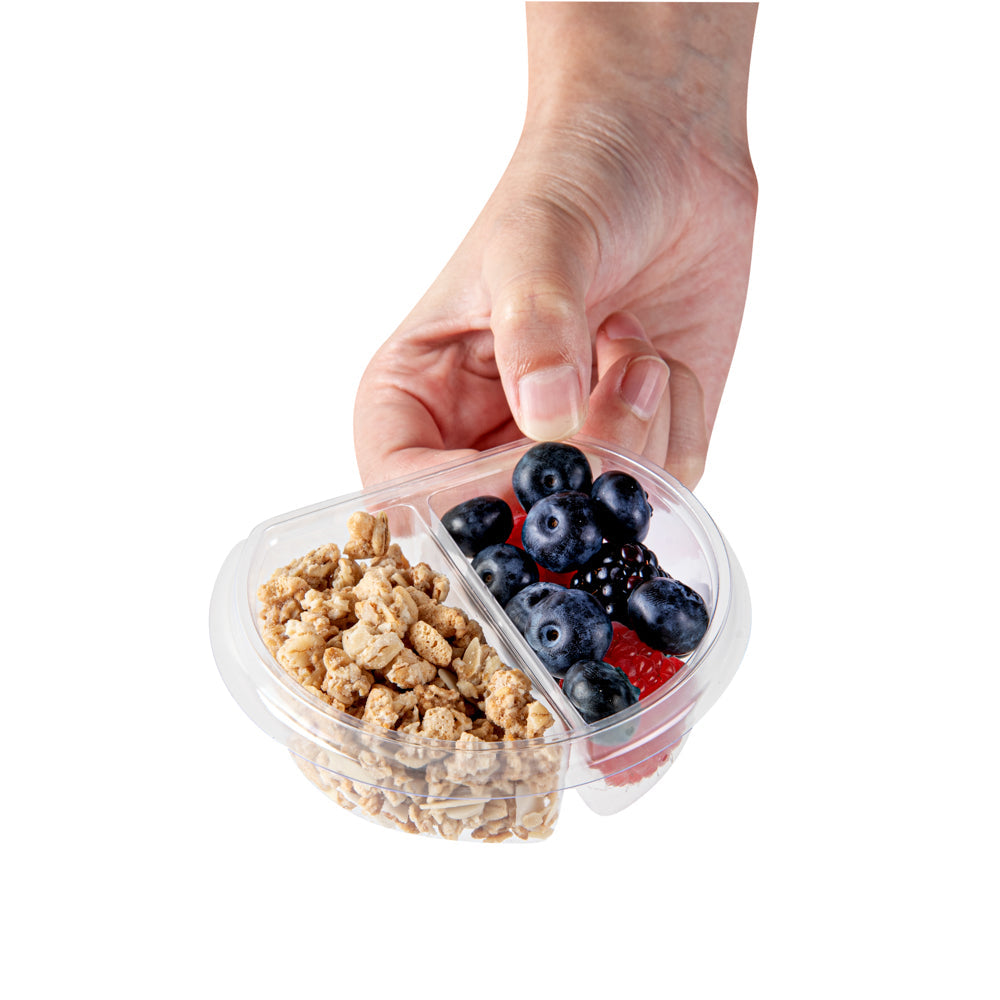 Tamper Tek 4 oz Clear Plastic Insert - Fits 11 oz Parfait Cup, 2 Compartments - 3 3/4" x 3 1/4" x 1 1/4" - 100 count box