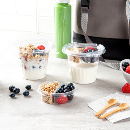 Tamper Tek 4 oz Clear Plastic Insert - Fits 11 oz Parfait Cup, 2 Compartments - 3 3/4" x 3 1/4" x 1 1/4" - 100 count box