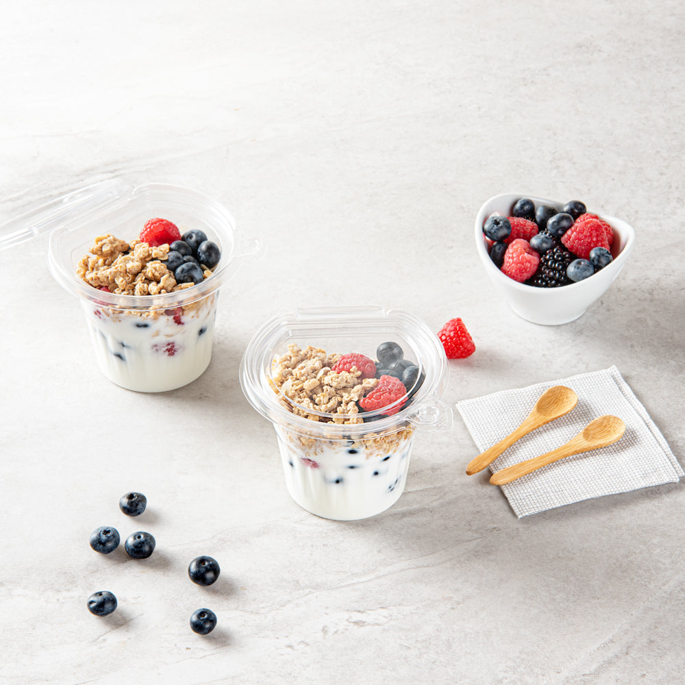 Tamper Tek 11 oz Clear Plastic Parfait Cup - with Lid, Tamper-Evident - 4 1/4" x 4 1/4" x 3 1/2" - 100 count box