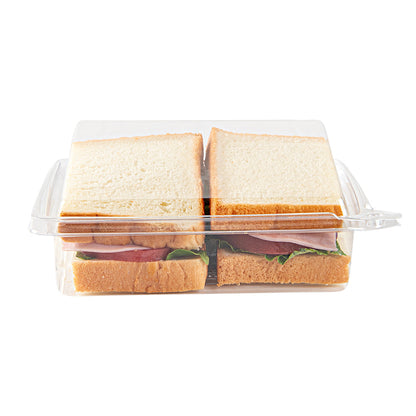 Tamper Tek Rectangle Clear Plastic Sandwich / Pinwheel Container - with Lid, Tamper-Evident - 6 3/4" x 5 3/4" x 1 3/4" - 100 count box
