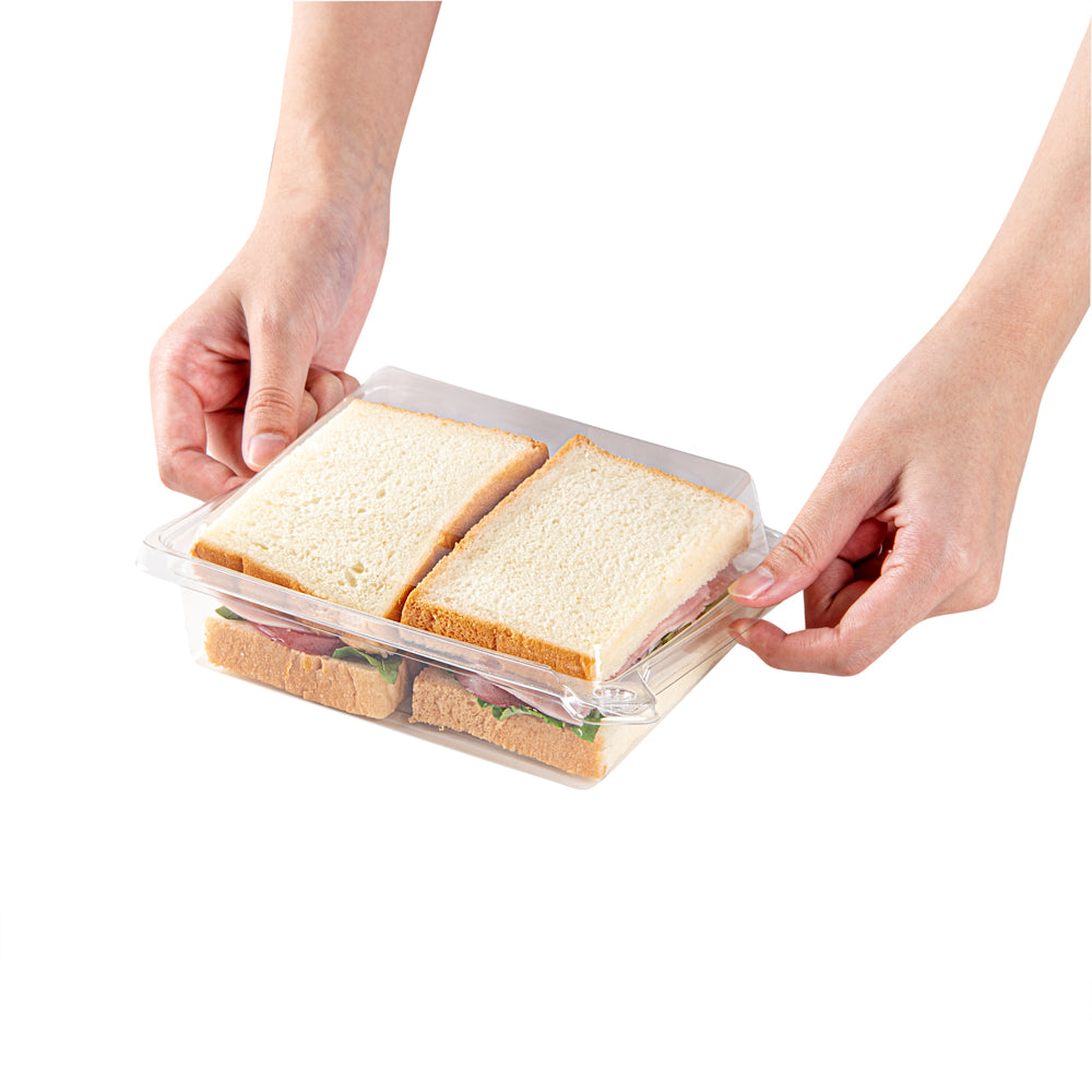 Tamper Tek Rectangle Clear Plastic Sandwich / Pinwheel Container - with Lid, Tamper-Evident - 6 3/4" x 5 3/4" x 1 3/4" - 100 count box
