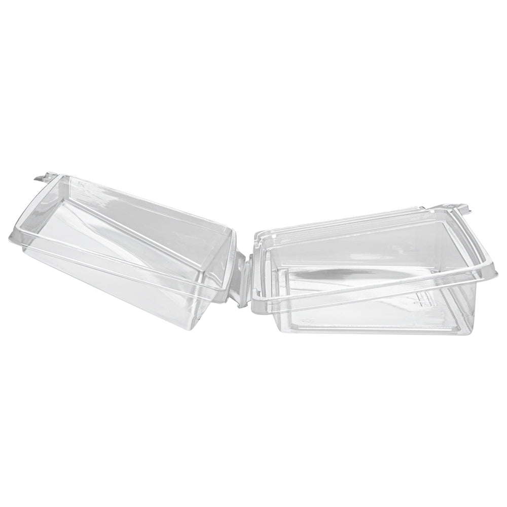 Tamper Tek Rectangle Clear Plastic Sandwich / Pinwheel Container - with Lid, Tamper-Evident - 6 3/4" x 5 3/4" x 1 3/4" - 100 count box