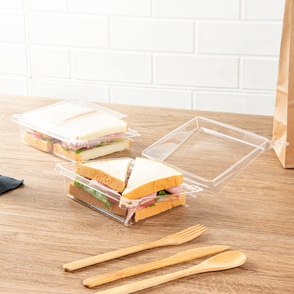 Tamper Tek Rectangle Clear Plastic Sandwich / Pinwheel Container - with Lid, Tamper-Evident - 6 3/4" x 5 3/4" x 1 3/4" - 100 count box
