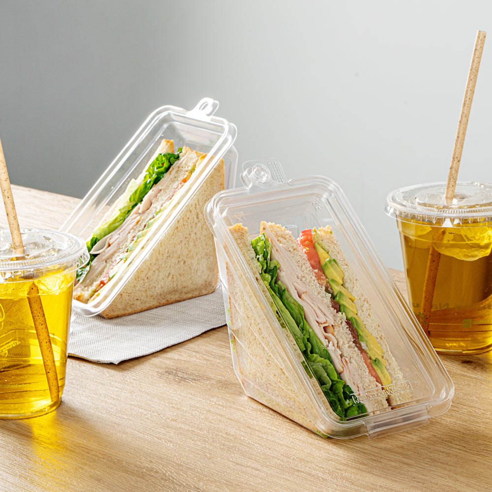 Tamper Tek Triangle Clear Plastic Sandwich Container - with Lid, Tamper-Evident - 7 1/4" x 4" x 3 1/2" - 100 count box