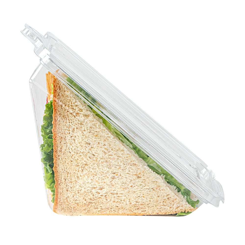 Tamper Tek Triangle Clear Plastic Sandwich Container - with Lid, Tamper-Evident - 7 1/4" x 4" x 3 1/2" - 100 count box