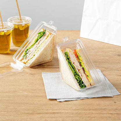 Tamper Tek Triangle Clear Plastic Sandwich Container - with Lid, Tamper-Evident - 7 1/4" x 4" x 3 1/2" - 100 count box