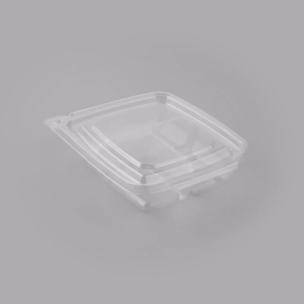 Tamper Tek 11 oz Rectangle Clear Plastic Container - with Lid, Tamper-Evident, 3 Compartments - 7" x 5 1/2" x 1 1/2" - 100 count box