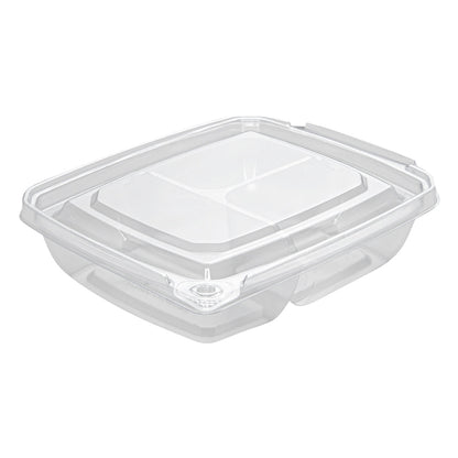 Tamper Tek 11 oz Rectangle Clear Plastic Container - with Lid, Tamper-Evident, 3 Compartments - 7" x 5 1/2" x 1 1/2" - 100 count box