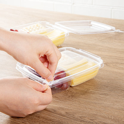 Tamper Tek 11 oz Rectangle Clear Plastic Container - with Lid, Tamper-Evident, 3 Compartments - 7" x 5 1/2" x 1 1/2" - 100 count box